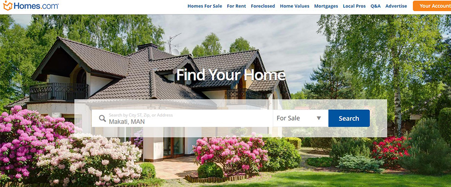 Analysis of Homes website interface